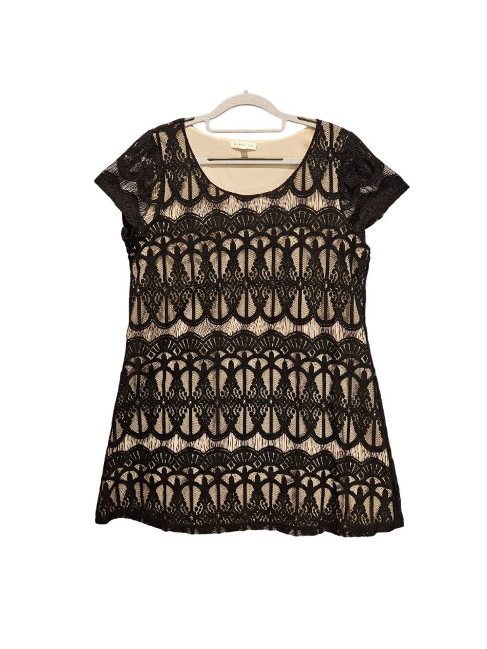 Socialite Blouse womens L Black drop tunic overlay cream lined feminine modest